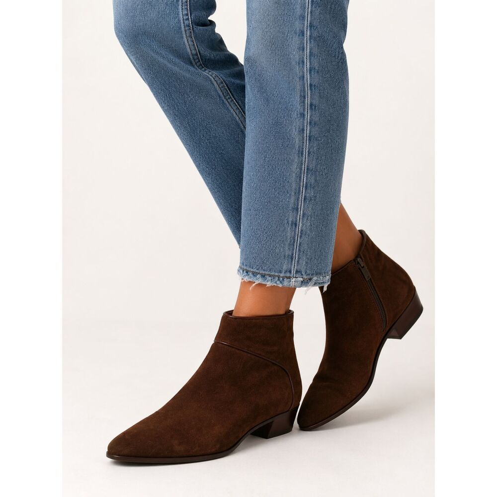 Vintage Aquatalia Brown Suede Ankle Boots 8.5 Pointed Toe Made Italy Luxury